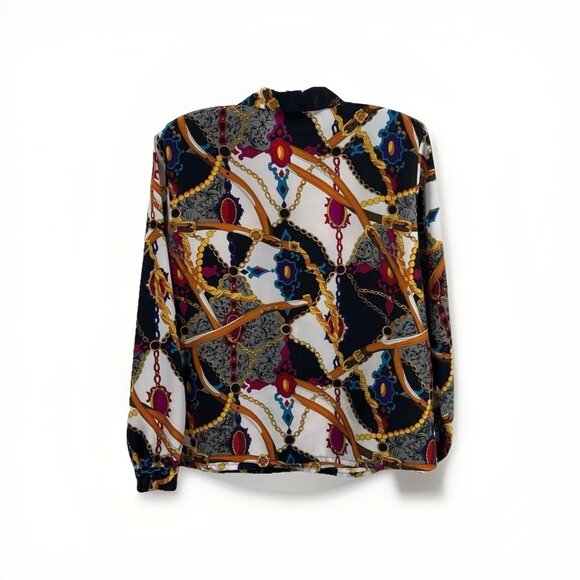 Vtg Petite Impressions‎ Women’s Multicolor Long Sleeve Blouse Retro Top 20” Ptp - Picture 3 of 5